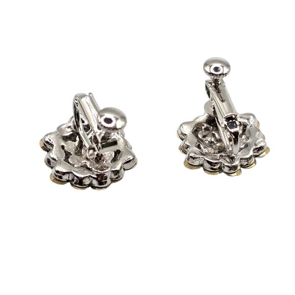 Screwback Earrings Vintage Sparkly Clear Crystal Cluster Silver Tone SKU 2302 - Picture 2 of 7